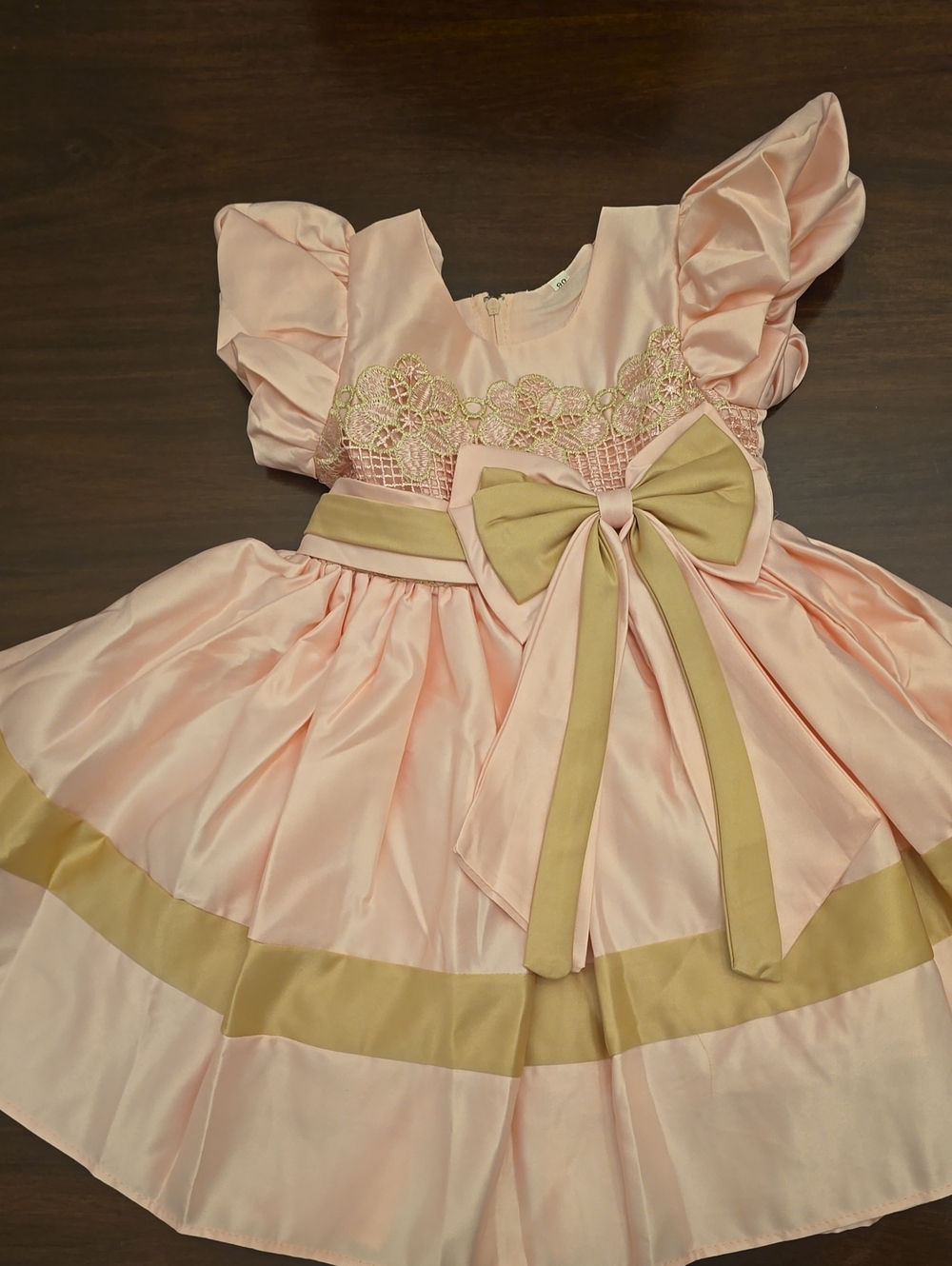 Girls Pink and Gold Bow Dress